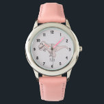 Meisjes Schattig Roze T-Rex Dinosaurus Kinder met  Horloge<br><div class="desc">Dit schattige roze ontwerp is een onderdeel van een collectie met dinosaurussen voor kinderkleding en -accessoires. Het horloge heeft een handgetekende roze T-Rex dinosaurus cartoon en kan worden gepersonaliseerd met de naam van je meisje. Perfect voor het eerste horloge van je dinosaurusliefhebbende meisje. Bekijk onze winkel voor andere leuke items....</div>