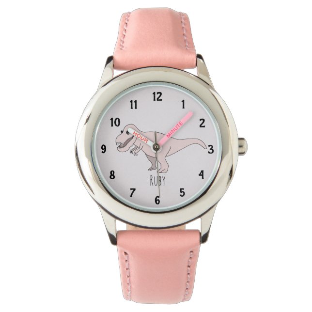 Meisjes Schattig Roze T-Rex Dinosaurus Kinder met  Horloge (Voorkant)