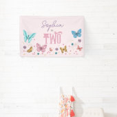 Meisjes Schattig Roze Vlinder Kids Verjaardag Spandoek (Insitu)