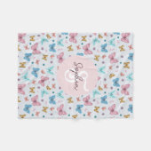 Meisjes Schattig Roze Vlinder Kinder Monogram Fleece Deken (Voorkant (Horizontaal))