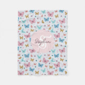 Meisjes Schattig Roze Vlinder Kinder Monogram Fleece Deken (Voorkant)