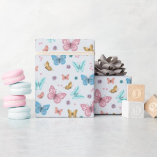 Meisjes Schattig Roze Vlinder Patroon Kids Verjaar Cadeaupapier