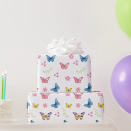 Meisjes Schattig Roze Vlinder Patroon Kids Verjaar Cadeaupapier
