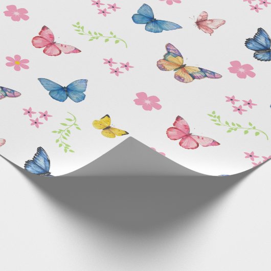 Meisjes Schattig Roze Vlinder Patroon Kids Verjaar Cadeaupapier (Hoek)
