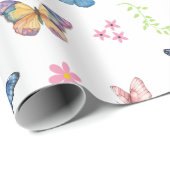 Meisjes Schattig Roze Vlinder Patroon Kids Verjaar Cadeaupapier (Rol Hoek)