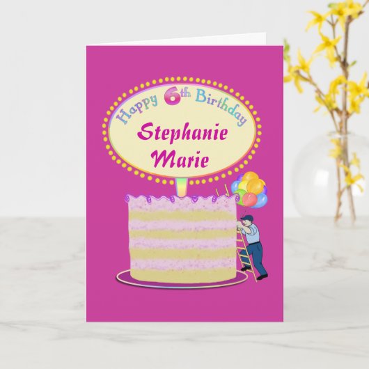 Meisjes Schattige 6e verjaardag personaliseren het Kaart (Gele Bloem)
