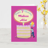 Meisjes Schattige 7e Verjaardag - Personaliseer he Kaart (Gele Bloem)