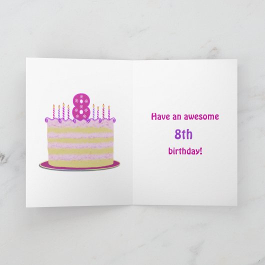 Meisjes Schattige 8e verjaardag gepersonaliseerd Kaart (Binnen)