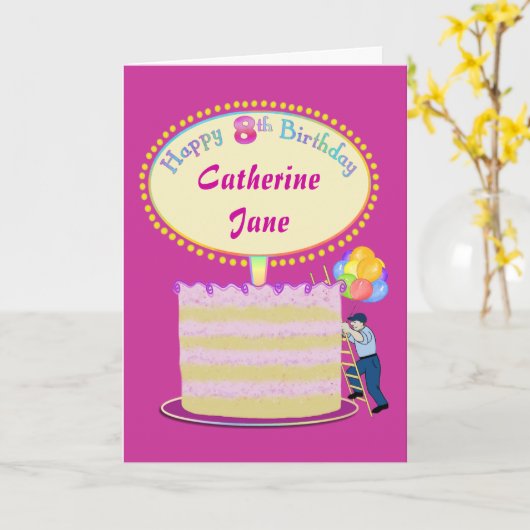 Meisjes Schattige 8e verjaardag gepersonaliseerd Kaart (Gele Bloem)