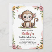 Meisjes Schattige Aap Jungle Verjaardagsfeestje Kaart (Voorkant)