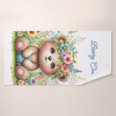 Meisjes Schattige Beer met Roze Blauwe Bloemen Bad Badhanddoek (Badhanddoek)