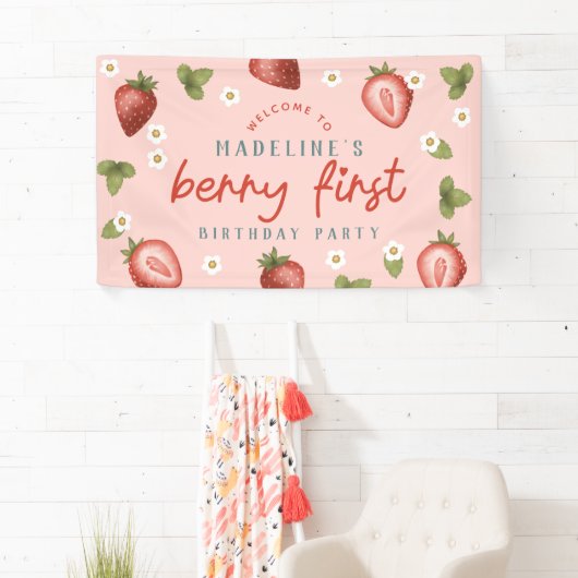 Meisjes Schattige Berry Eerste Kinder Verjaardag W Spandoek (Insitu)