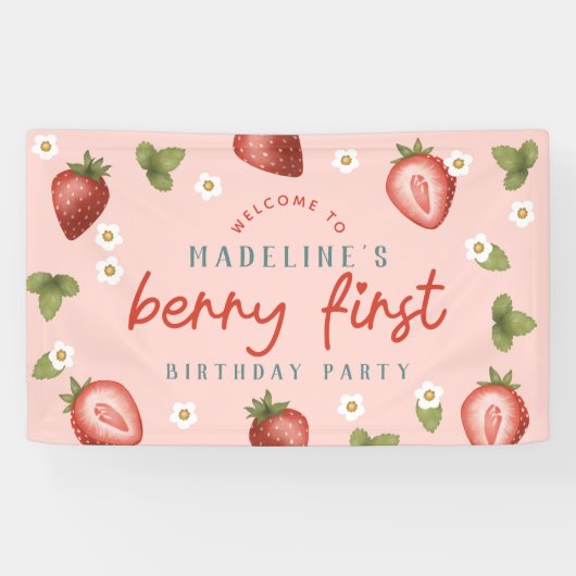 Meisjes Schattige Berry Eerste Kinder Verjaardag W Spandoek (Horizontaal)