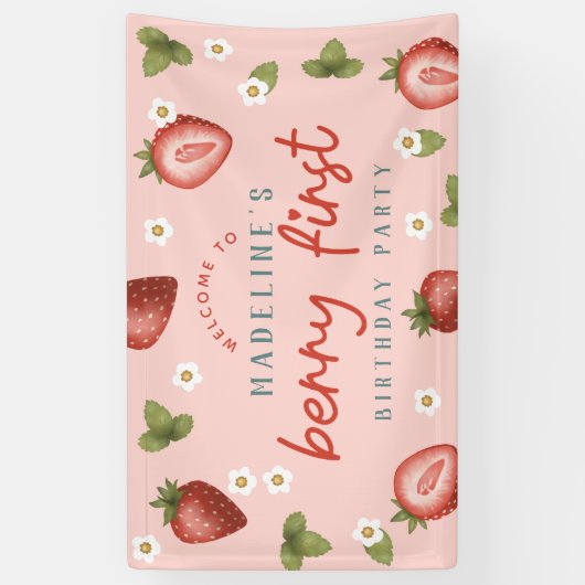 Meisjes Schattige Berry Eerste Kinder Verjaardag W Spandoek (Verticaal)
