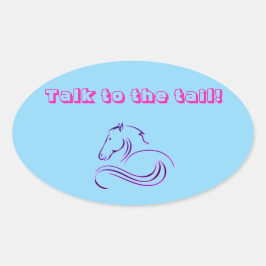 Meisjes Schattige Blauw Praat met het staartpaard  Ovale Sticker (Voorkant)