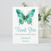 Meisjes Schattige Blauwgroen Groene Vlinder 1e Ver Bedankkaart (Staand voorkant)