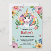 Meisjes Schattige Blue Unicorn Kids Verjaardag Kaart (Voorkant)