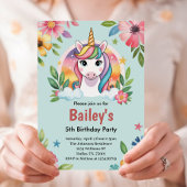 Meisjes Schattige Blue Unicorn Kids Verjaardag Kaart