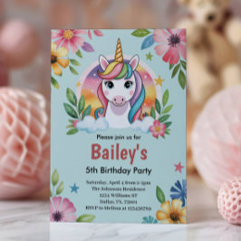 Meisjes Schattige Blue Unicorn Kids Verjaardag Kaart