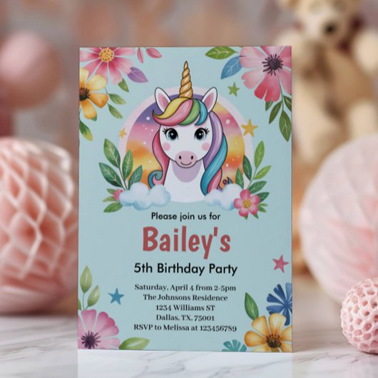 Meisjes Schattige Blue Unicorn Kids Verjaardag Kaart