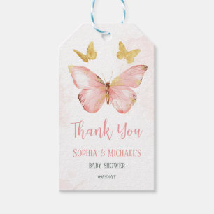 Meisjes Schattige Blush Pink Butterfly Baby shower Cadeaulabel