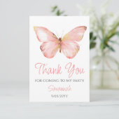 Meisjes Schattige Blush Roze Vlinder 1e Verjaardag Bedankkaart (Staand voorkant)