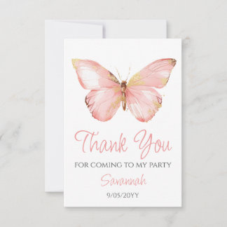Meisjes Schattige Blush Roze Vlinder 1e Verjaardag Bedankkaart