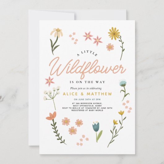 Meisjes Schattige Boho Wildflower Floral Baby show Kaart (Voorkant)