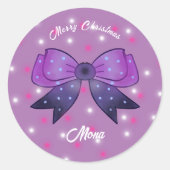 Meisjes Schattige Bow Merry Christmas aangepaste n Ronde Sticker (Voorkant)