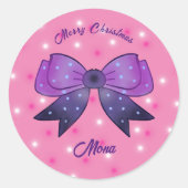 Meisjes Schattige Bow Merry Christmas aangepaste n Ronde Sticker (Voorkant)