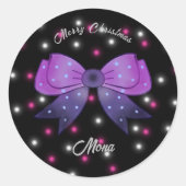 Meisjes Schattige Bow Merry Christmas aangepaste n Ronde Sticker (Voorkant)