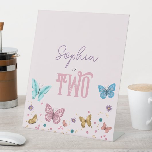 Meisjes Schattige Butterfly Kids Verjaardag Welkom Reclamebord Met Voetstuk (Insitu)