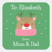 Meisjes Schattige Cartoon Custom Feestelijke Rendi Vierkante Sticker (Voorkant)