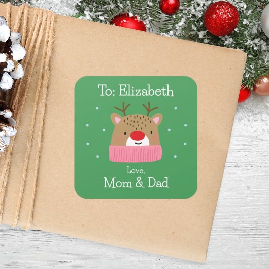 Meisjes Schattige Cartoon Custom Feestelijke Rendi Vierkante Sticker