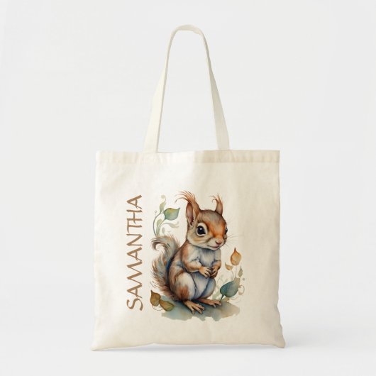 Meisjes Schattige Eekhoorn Waterverf Gepersonalise Tote Bag (Voorkant)