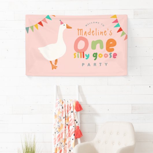 Meisjes Schattige Een Gekke Gans 1e Verjaardag Wel Spandoek (Insitu)