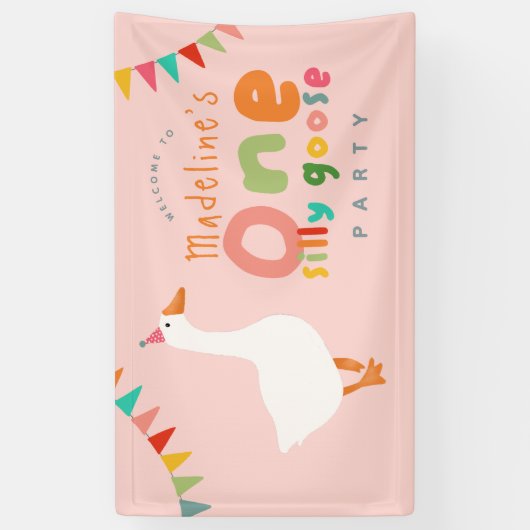 Meisjes Schattige Een Gekke Gans 1e Verjaardag Wel Spandoek (Verticaal)