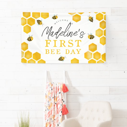 Meisjes Schattige Eerste Bijen Dag 1e Verjaardag W Spandoek (Insitu)