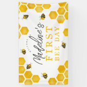 Meisjes Schattige Eerste Bijen Dag 1e Verjaardag W Spandoek (Verticaal)