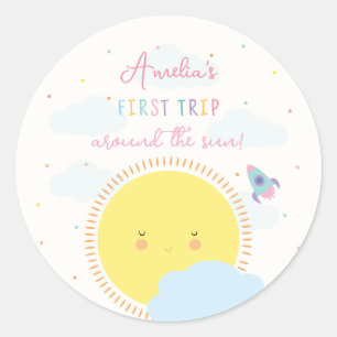 Meisjes Schattige eerste reis rond de zon 1e verja Ronde Sticker
