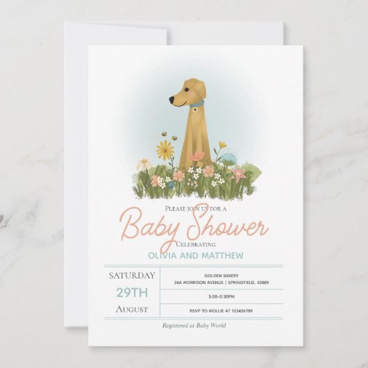 Meisjes Schattige Elegant Golden Retriever Baby sh Kaart (Voorkant)