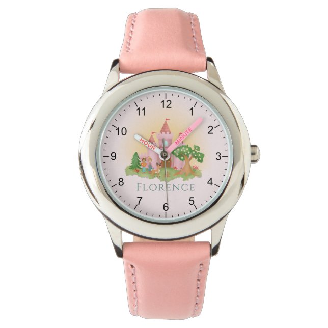 Meisjes Schattige en Roze Princess Castle Sprookje Horloge (Voorkant)
