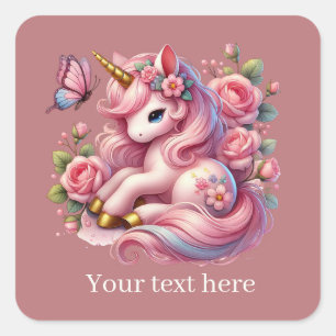 Meisjes schattige fantasie eenhoorn tekst toevoege vierkante sticker