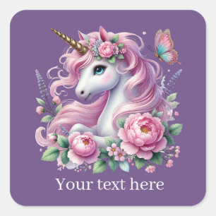 Meisjes schattige fantasie eenhoorn tekst toevoege vierkante sticker