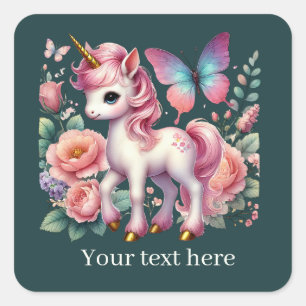 Meisjes schattige fantasie eenhoorn tekst toevoege vierkante sticker