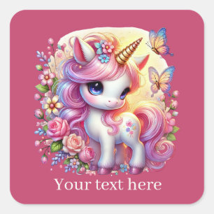 Meisjes schattige fantasie eenhoorn tekst toevoege vierkante sticker