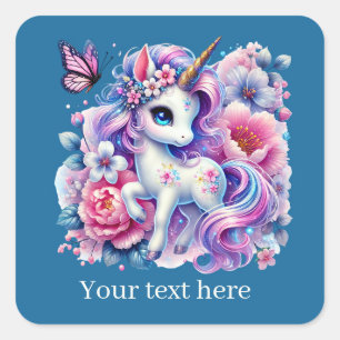 Meisjes schattige fantasie eenhoorn tekst toevoege vierkante sticker