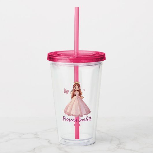 Meisjes Schattige gepersonaliseerde Princess Spark Acryl Drinkbeker (Voorkant)