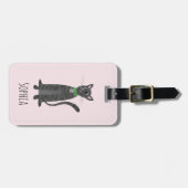 Meisjes Schattige Grijs Tabby Kitty Kat Naam Kinde Bagagelabel (Voorkant horizontaal)