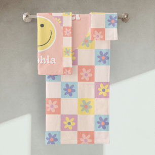 Meisjes Schattige Groovy Roze Retro 70s Kinder Mon Bad Handdoek
